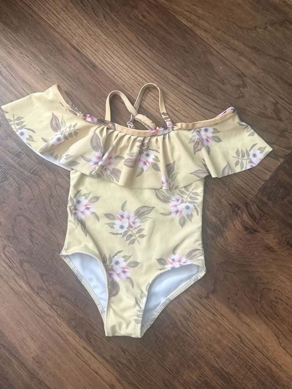 Knotted Fern Yellow Floral Ruffle One Piece Swimsuit 12-18 Months